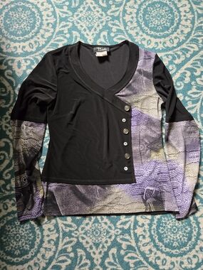 Bali Black Tee with Purple Accent Panel Long Sleeve